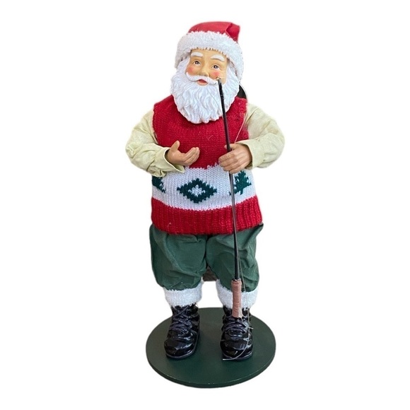 Vintage Christmas Decorations Santa Claus With Fishing Pole - Picture 5 of 6